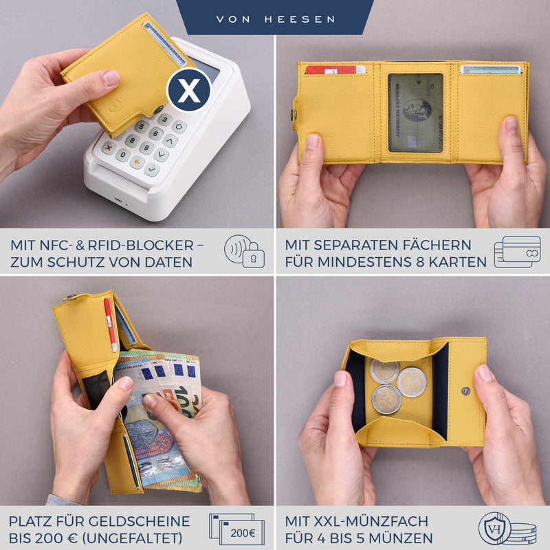 Slim Wallet mit RFID-Schutz, 5 Kartenfächer und XXL-Münzfach