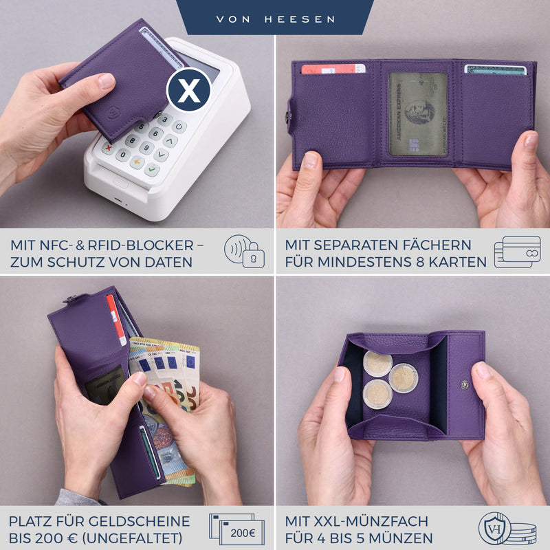 Slim Wallet mit RFID-Schutz, 5 Kartenfächer und XXL-Münzfach