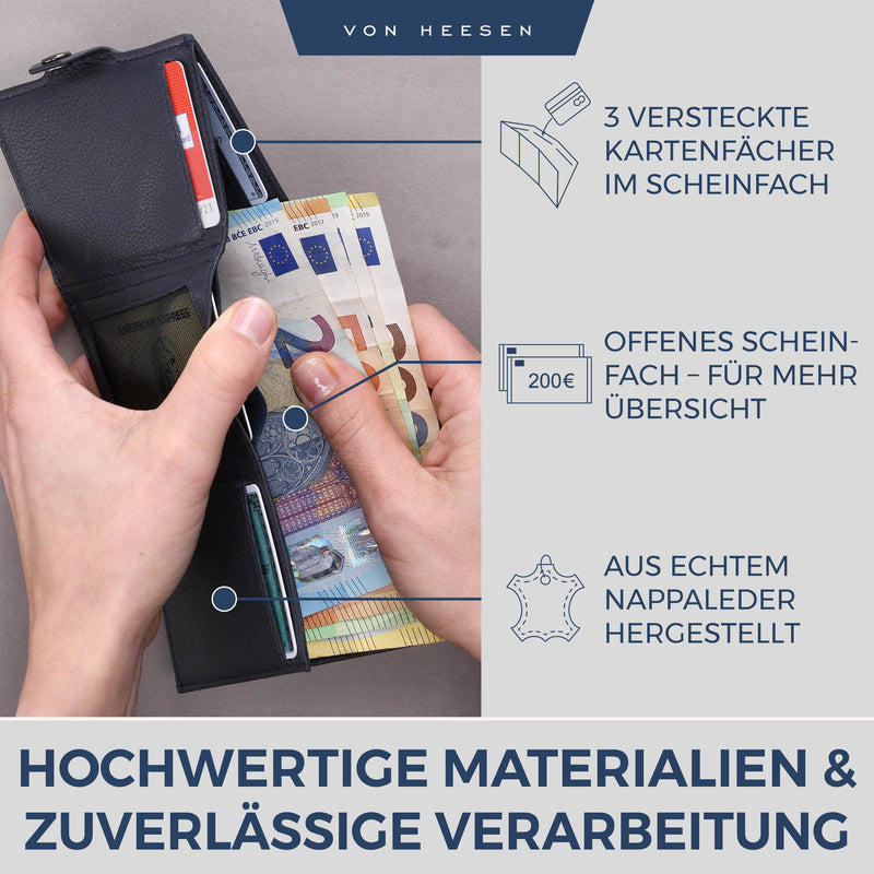 Slim Wallet mit RFID-Schutz, 5 Kartenfächer und XXL-Münzfach