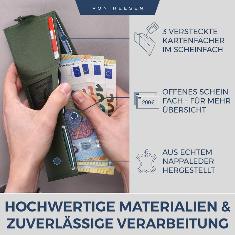 Slim Wallet mit RFID-Schutz, 5 Kartenfächer und XXL-Münzfach