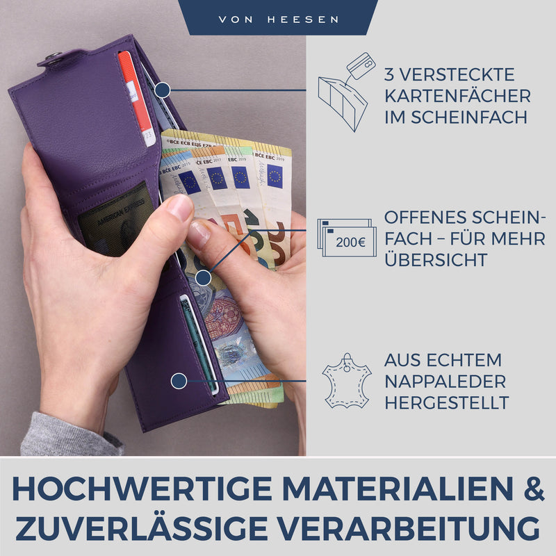 Slim Wallet mit RFID-Schutz, 5 Kartenfächer und XXL-Münzfach