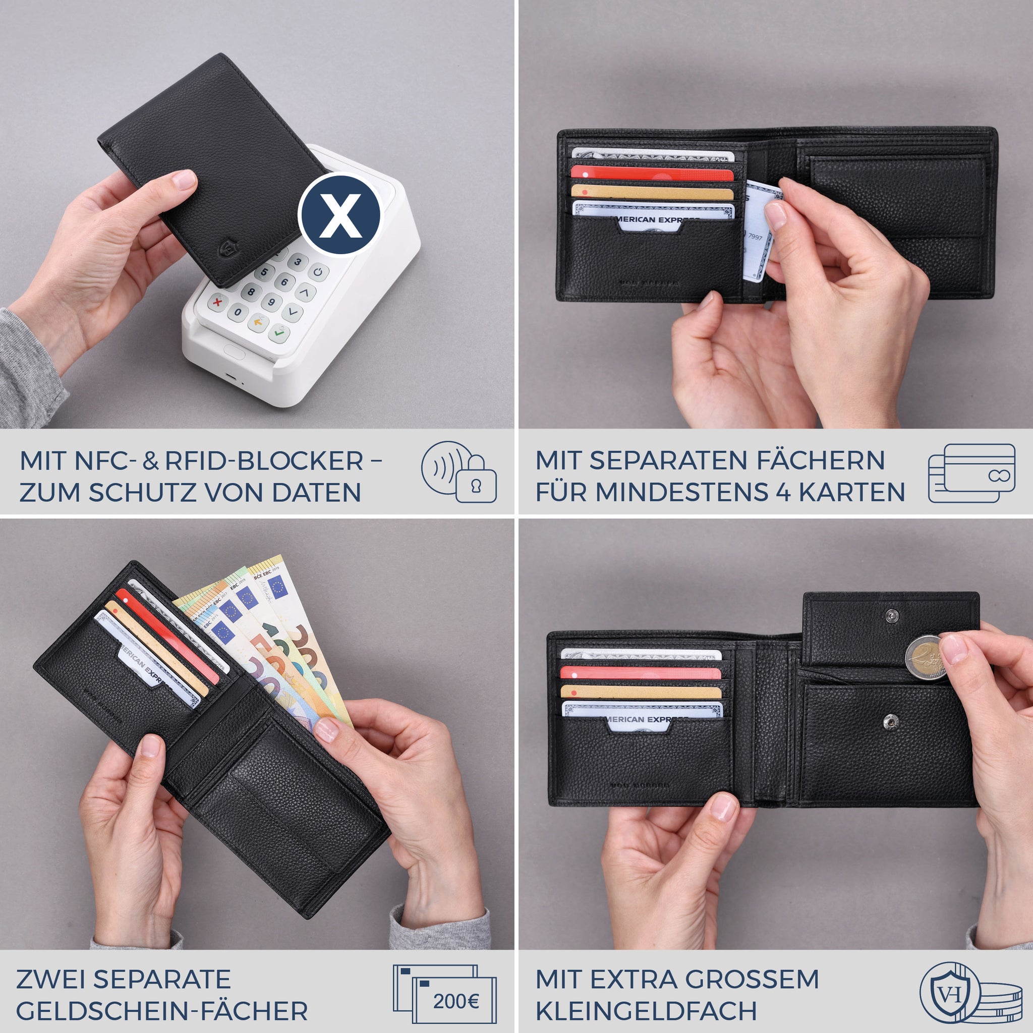 Geldbörse mit RFID-Schutz & 8 Kartenfächer (Genarbt)