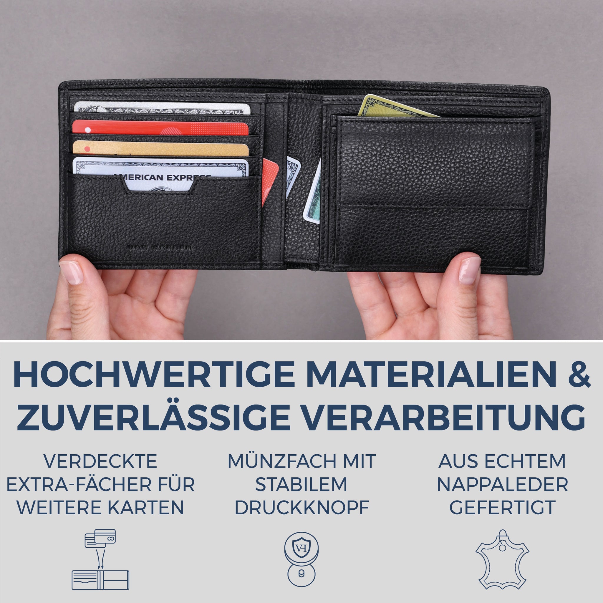 Geldbörse mit RFID-Schutz & 8 Kartenfächer (Genarbt)
