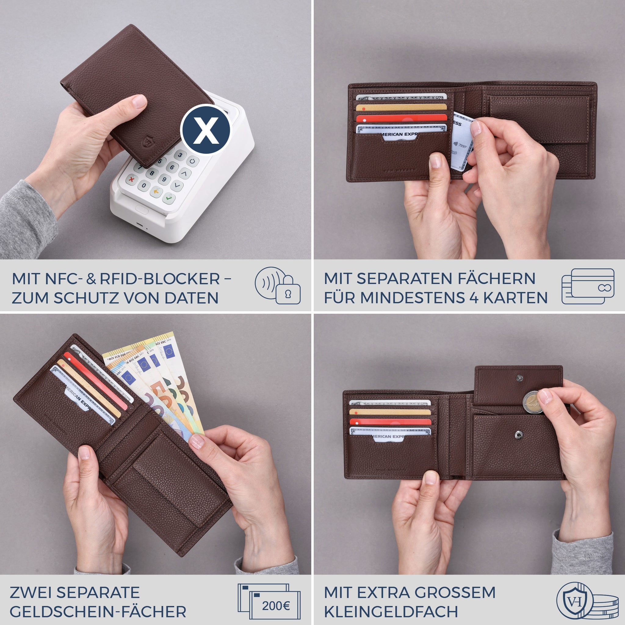 Geldbörse mit RFID-Schutz & 8 Kartenfächer (Genarbt)
