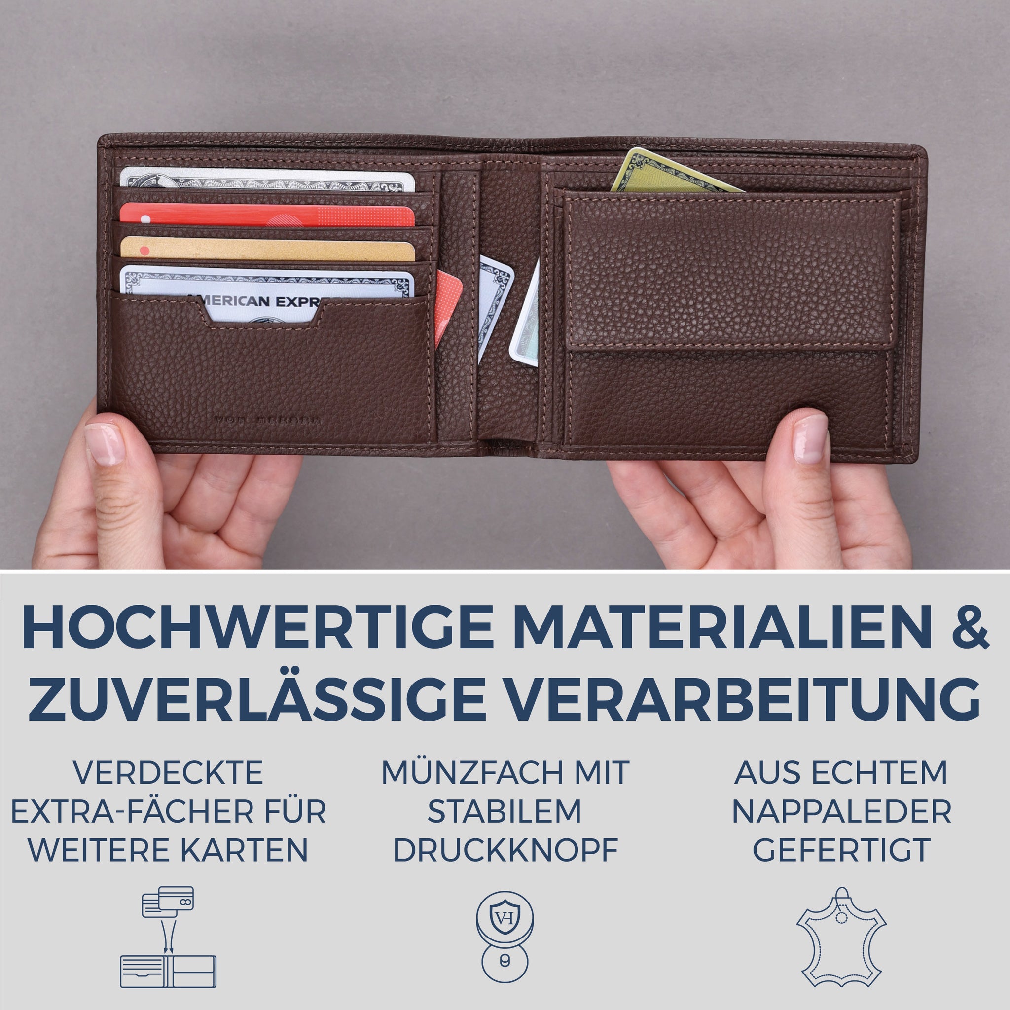 Geldbörse mit RFID-Schutz & 8 Kartenfächer (Genarbt)