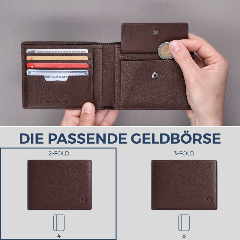 Geldbörse mit RFID-Schutz & 8 Kartenfächer (Genarbt)