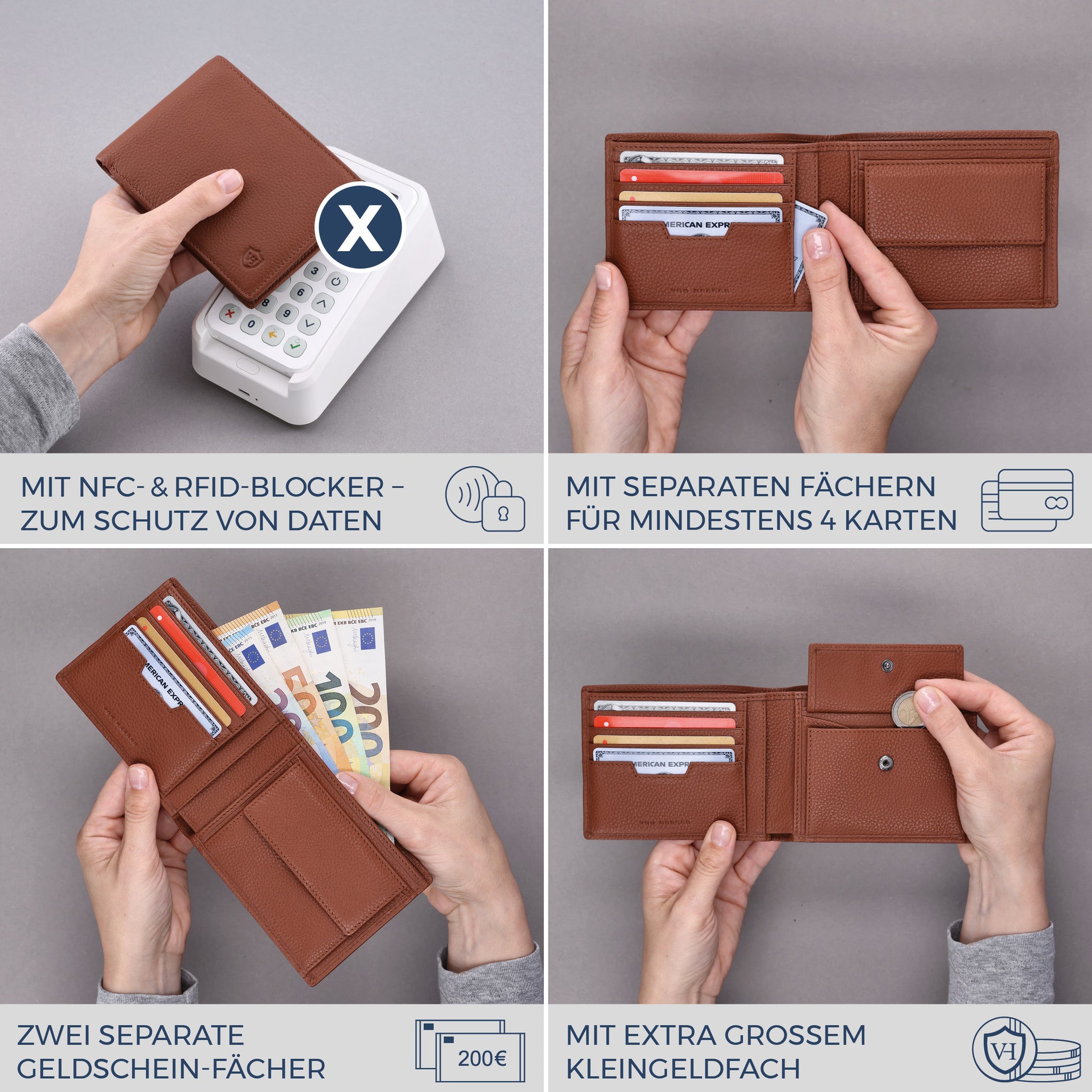 Geldbörse mit RFID-Schutz & 8 Kartenfächer (Genarbt)