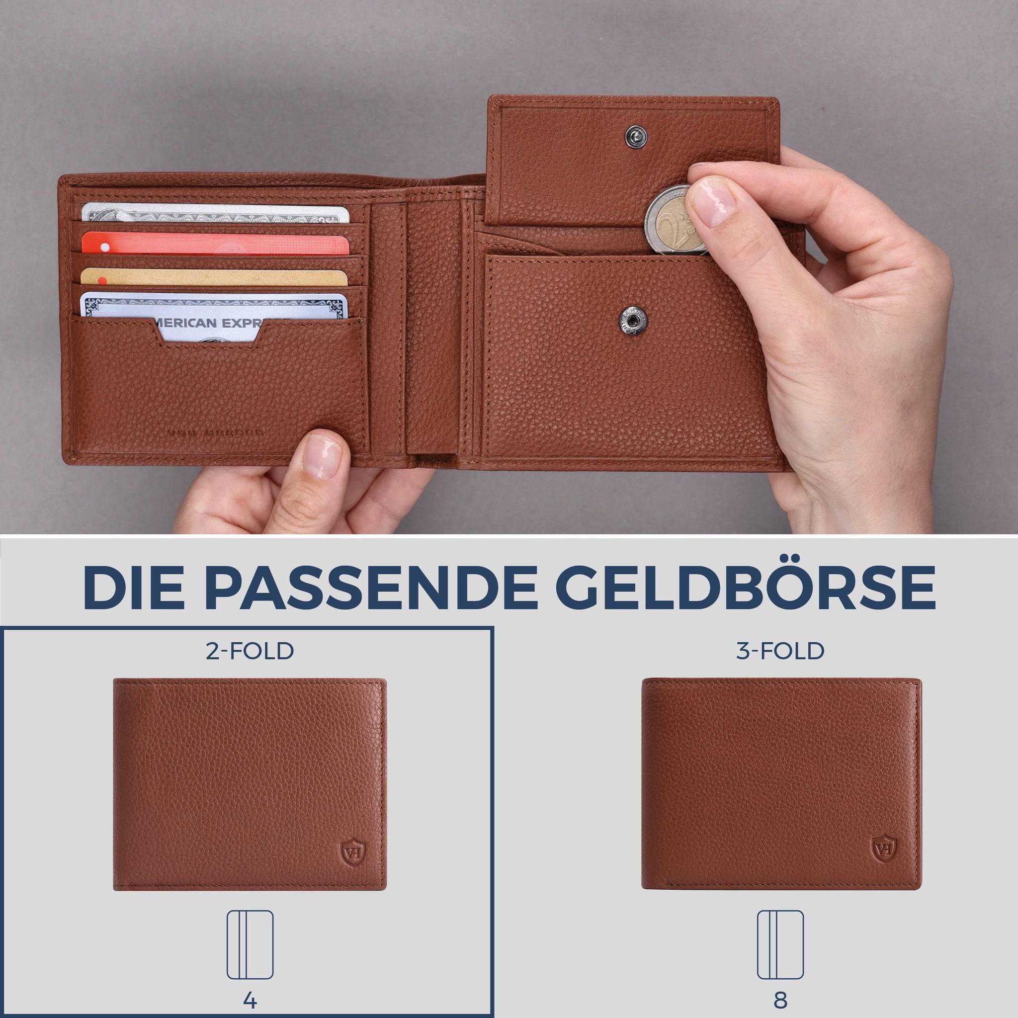 Geldbörse mit RFID-Schutz & 8 Kartenfächer (Genarbt)