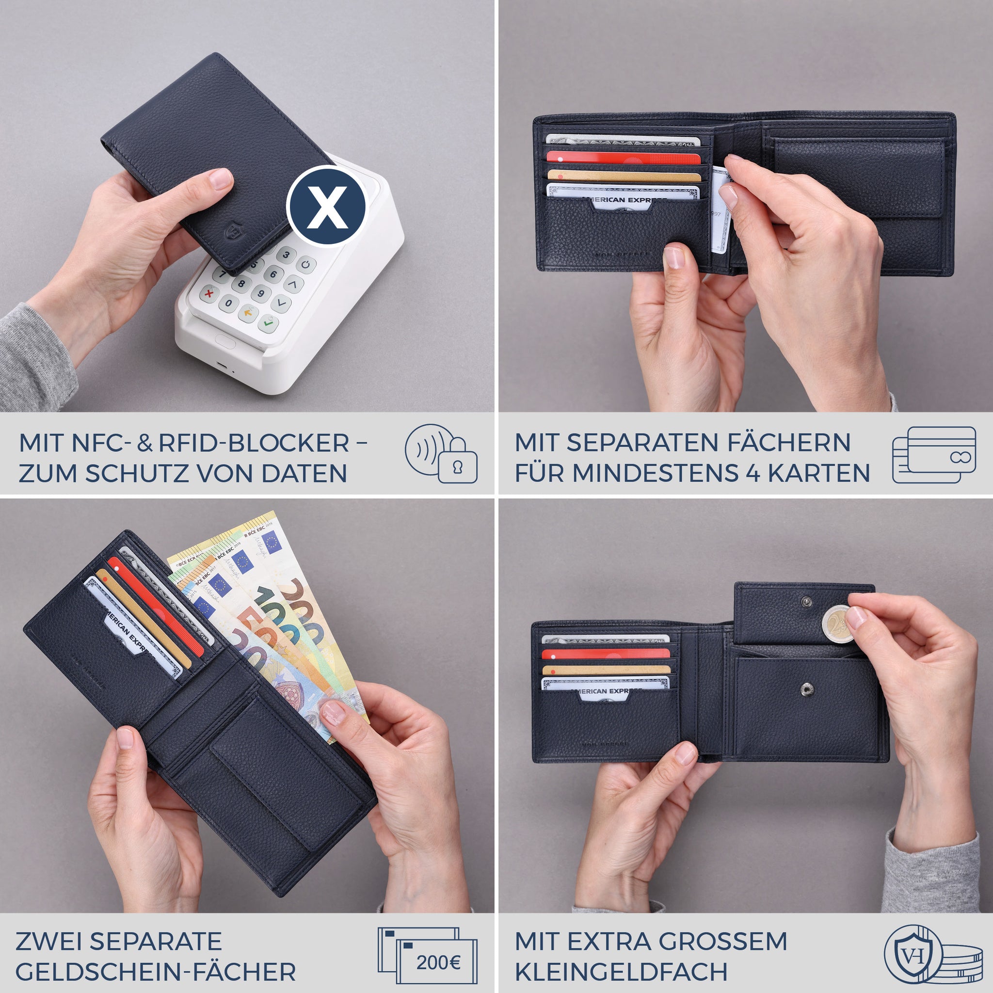 Geldbörse mit RFID-Schutz & 8 Kartenfächer (Genarbt)