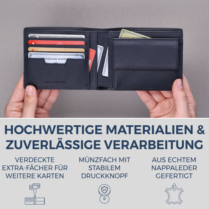 Geldbörse mit RFID-Schutz & 8 Kartenfächer (Genarbt)