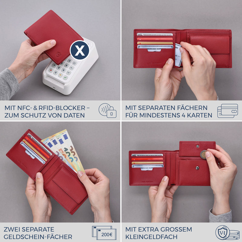 Geldbörse mit RFID-Schutz & 8 Kartenfächer (Genarbt)