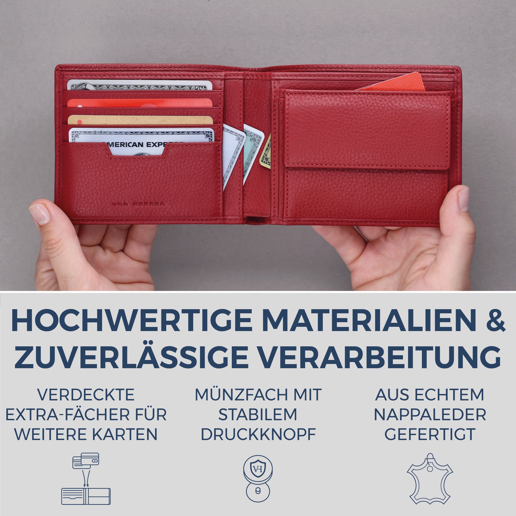 Geldbörse mit RFID-Schutz & 8 Kartenfächer (Genarbt)