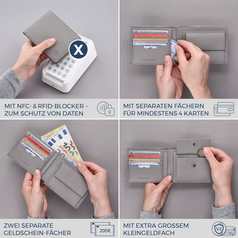 Geldbörse mit RFID-Schutz & 8 Kartenfächer (Genarbt)