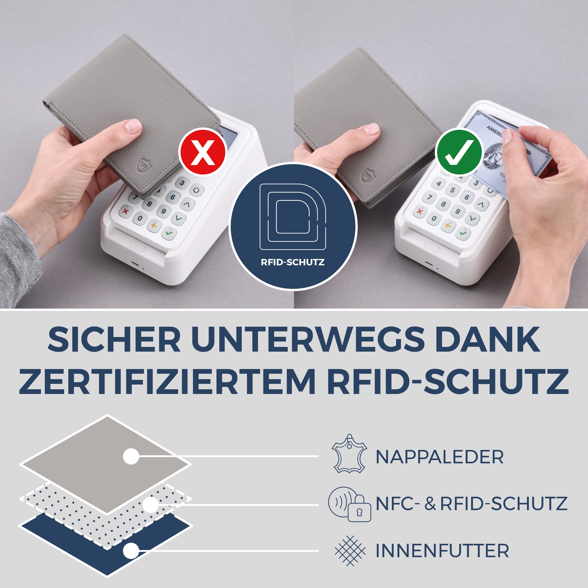 Geldbörse mit RFID-Schutz & 8 Kartenfächer (Genarbt)