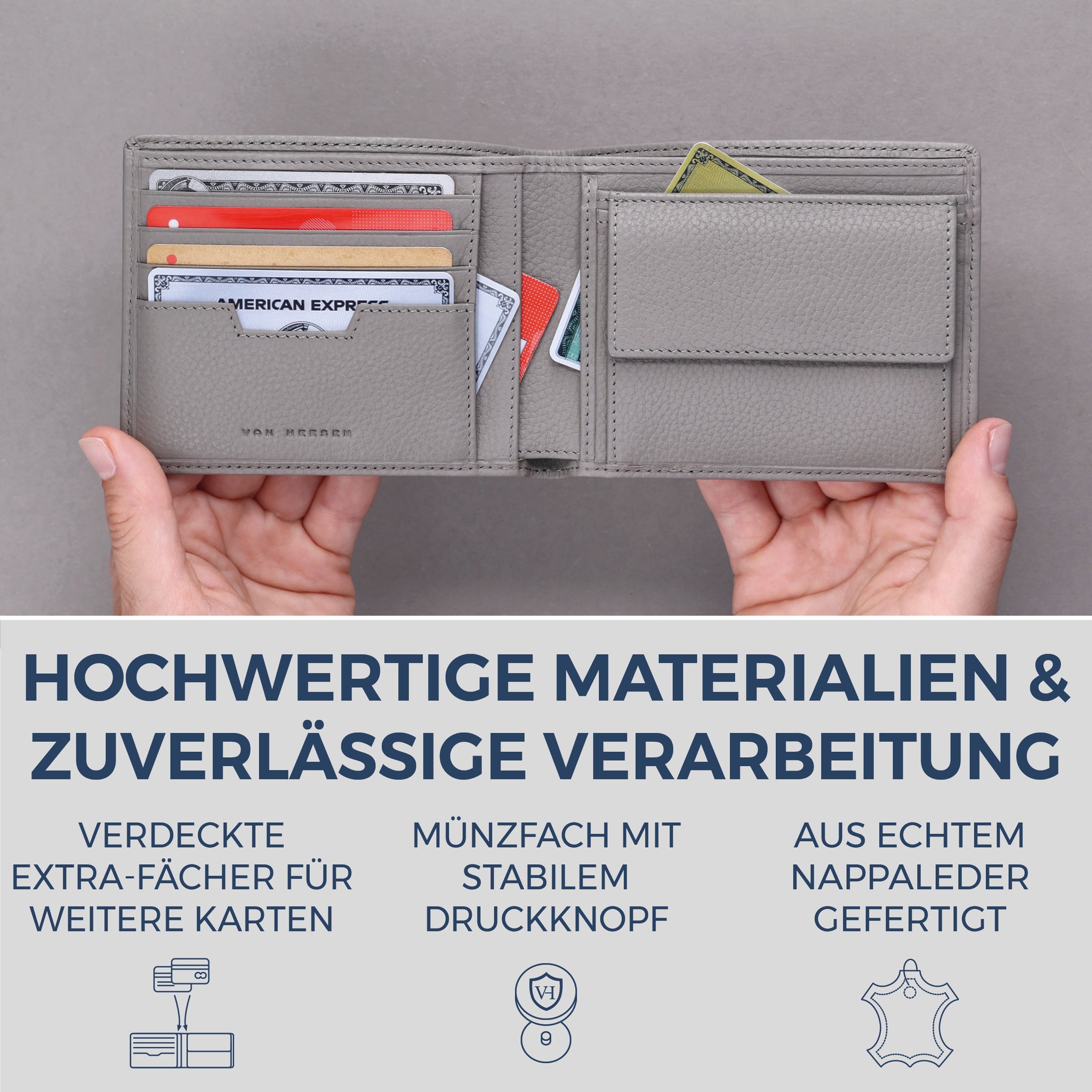 Geldbörse mit RFID-Schutz & 8 Kartenfächer (Genarbt)