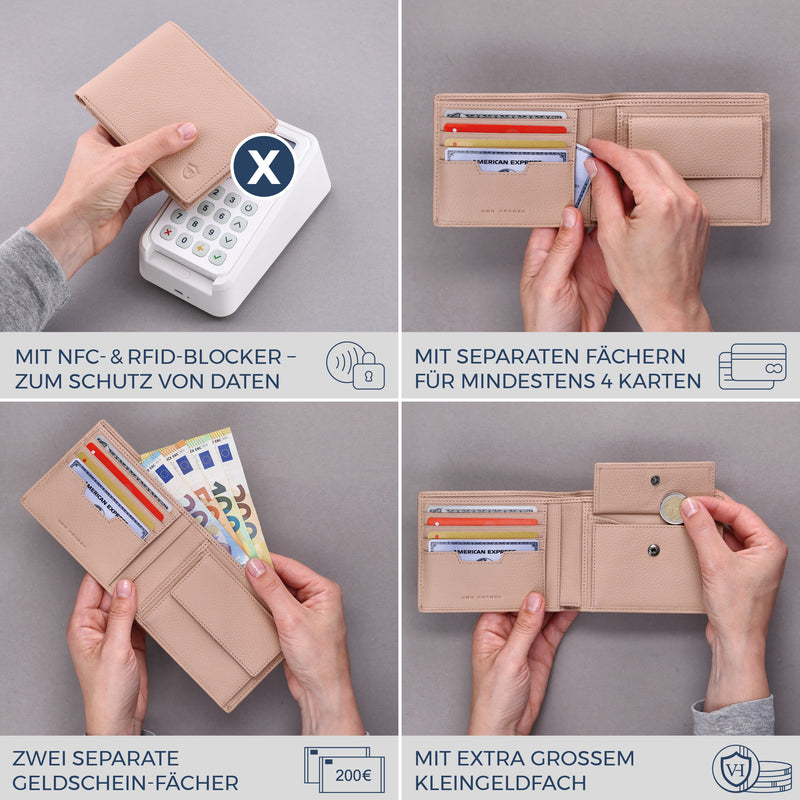 Geldbörse mit RFID-Schutz & 8 Kartenfächer (Genarbt)