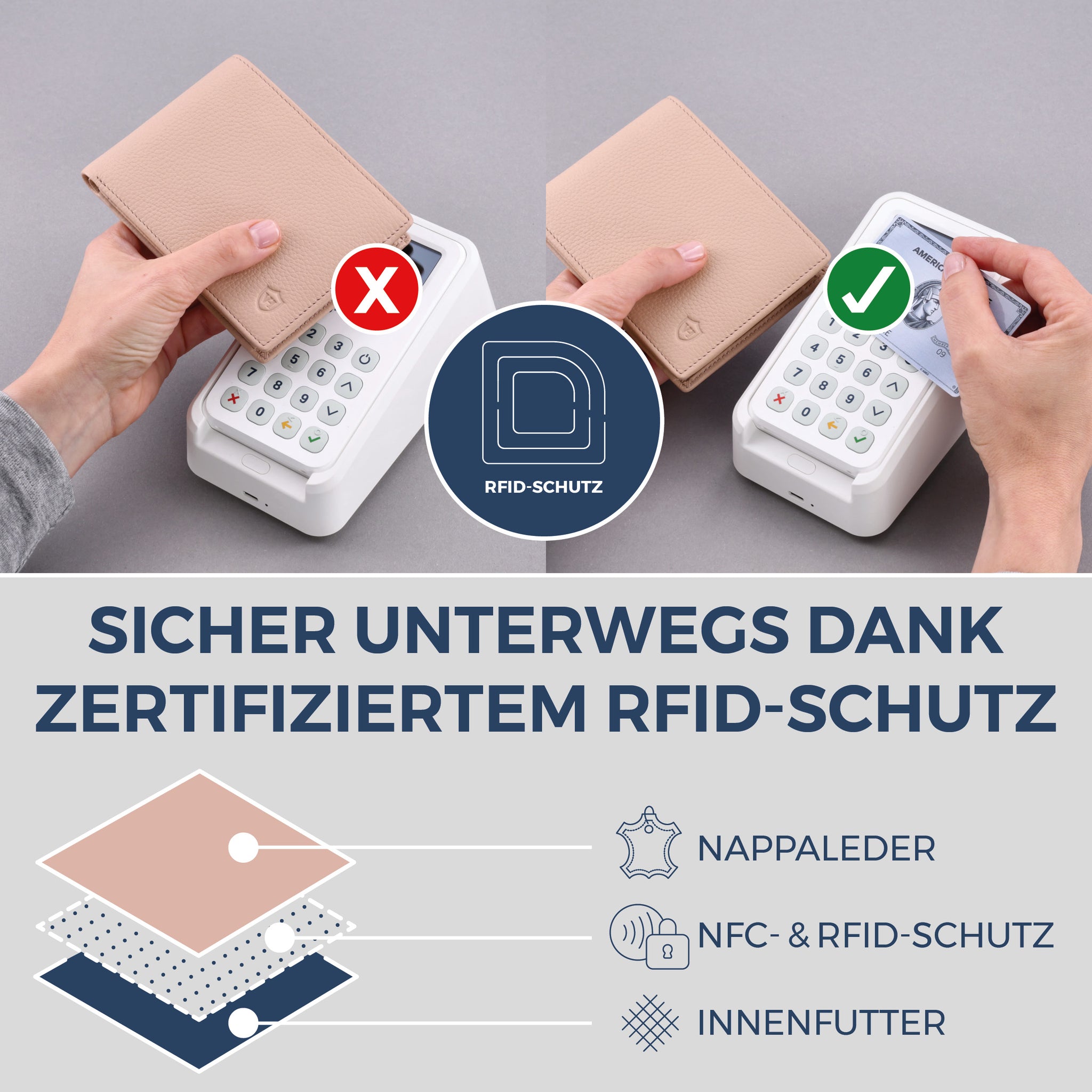 Geldbörse mit RFID-Schutz & 8 Kartenfächer (Genarbt)