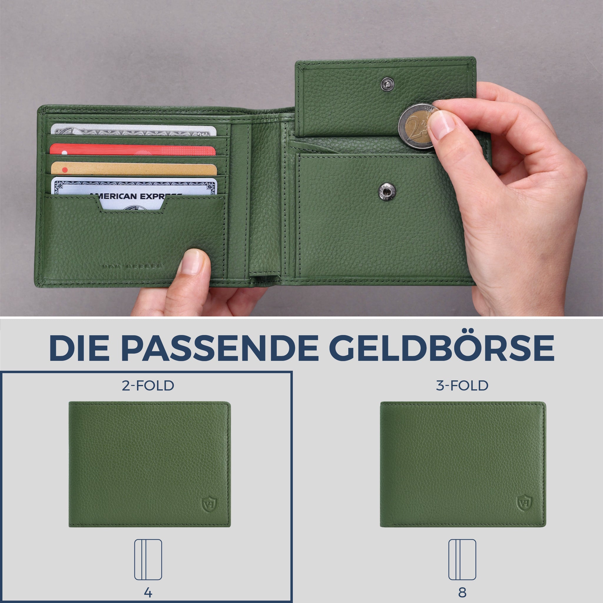 Geldbörse mit RFID-Schutz & 8 Kartenfächer (Genarbt)