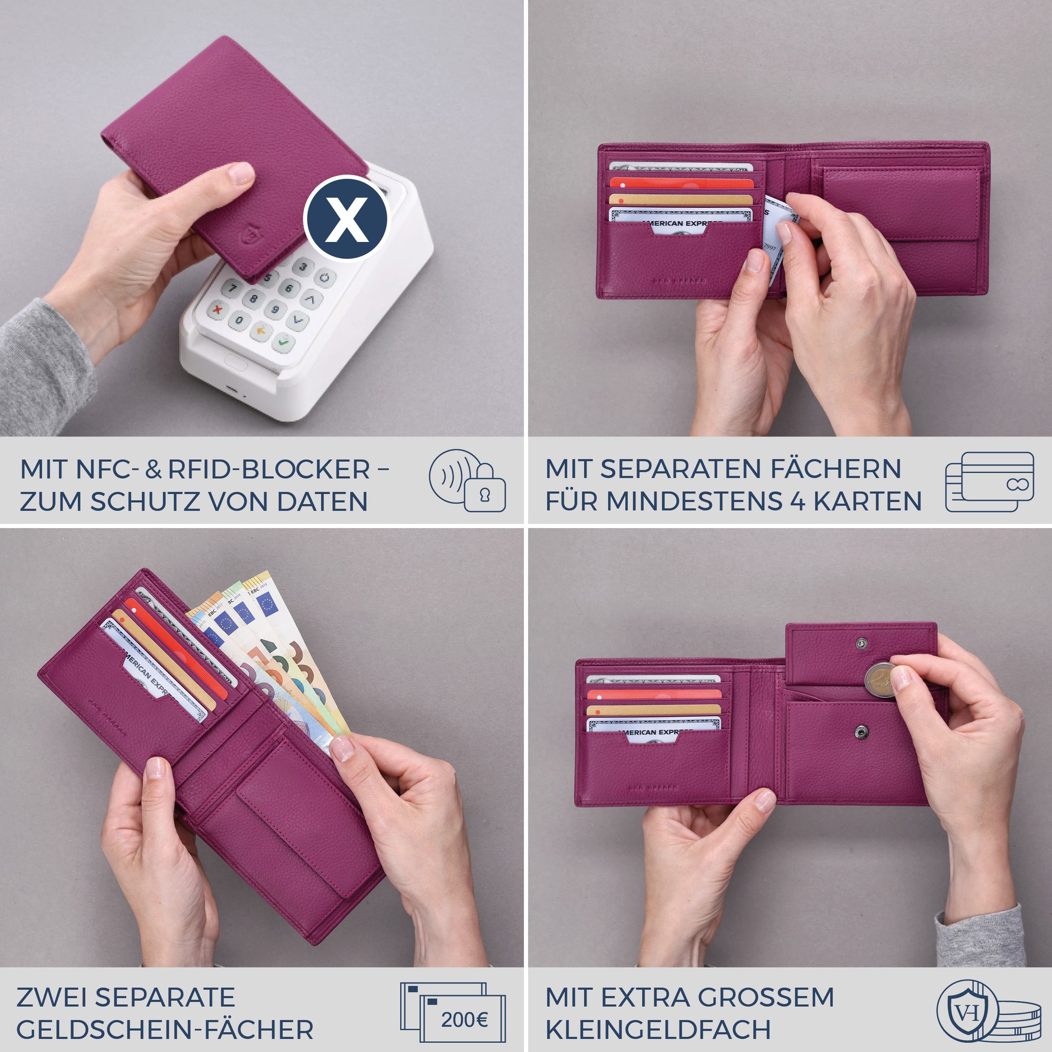 Geldbörse mit RFID-Schutz & 8 Kartenfächer (Genarbt)