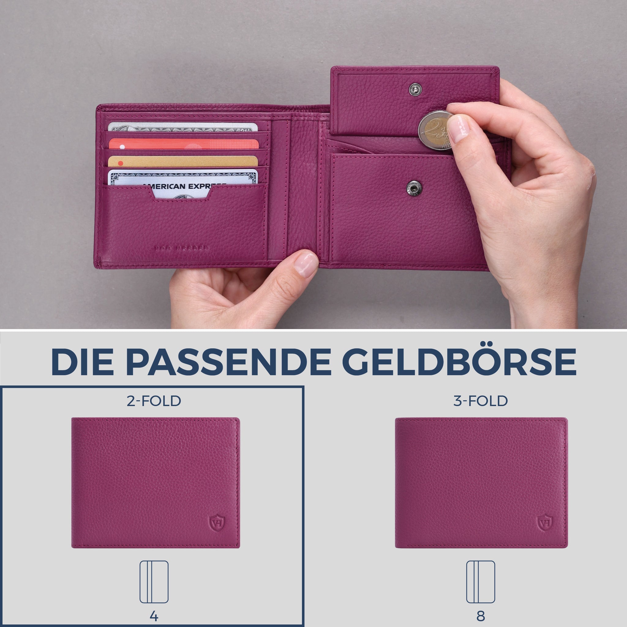 Geldbörse mit RFID-Schutz & 8 Kartenfächer (Genarbt)