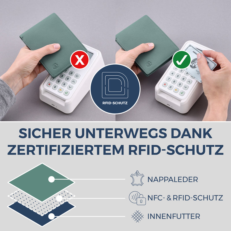 Geldbörse mit RFID-Schutz & 8 Kartenfächer (Genarbt)