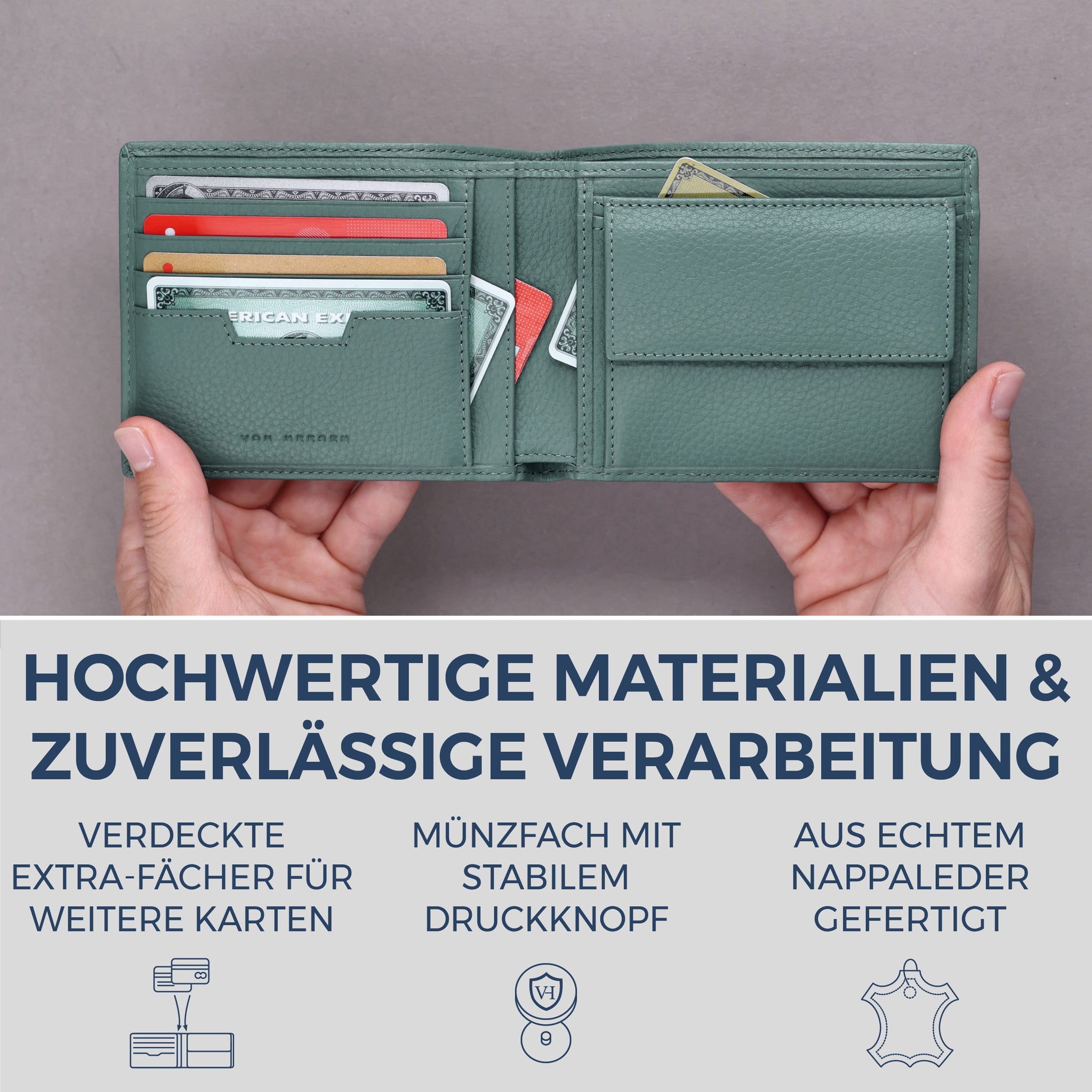 Geldbörse mit RFID-Schutz & 8 Kartenfächer (Genarbt)