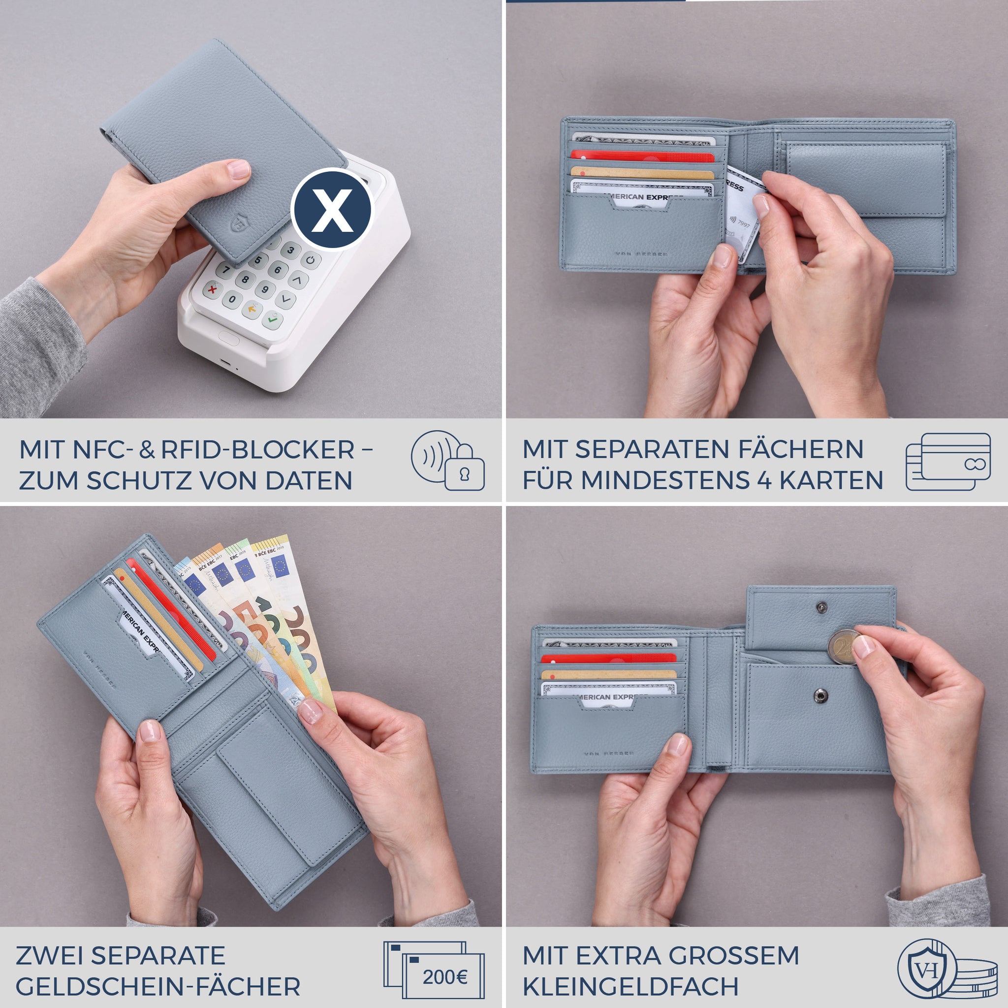 Geldbörse mit RFID-Schutz & 8 Kartenfächer (Genarbt)