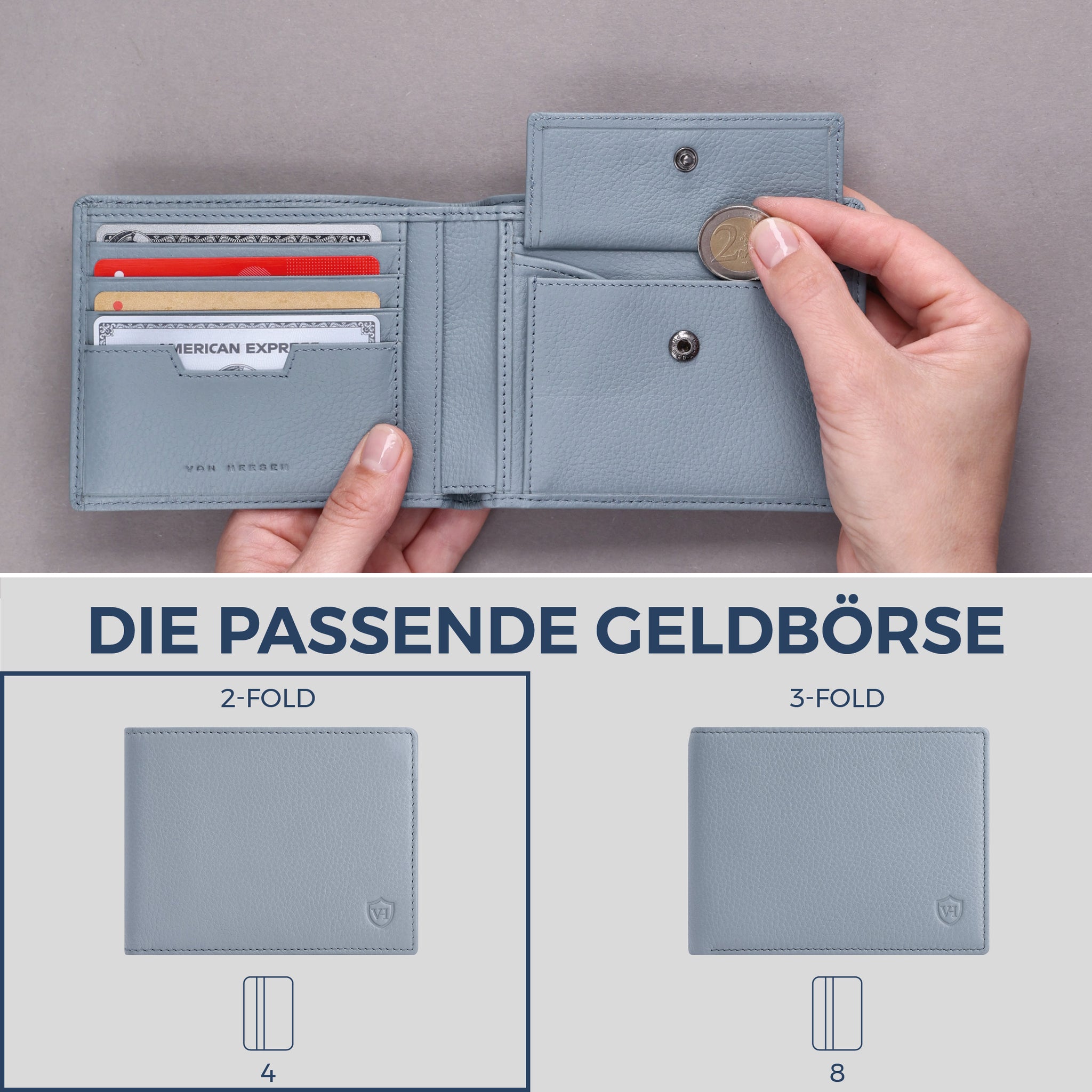 Geldbörse mit RFID-Schutz & 8 Kartenfächer (Genarbt)