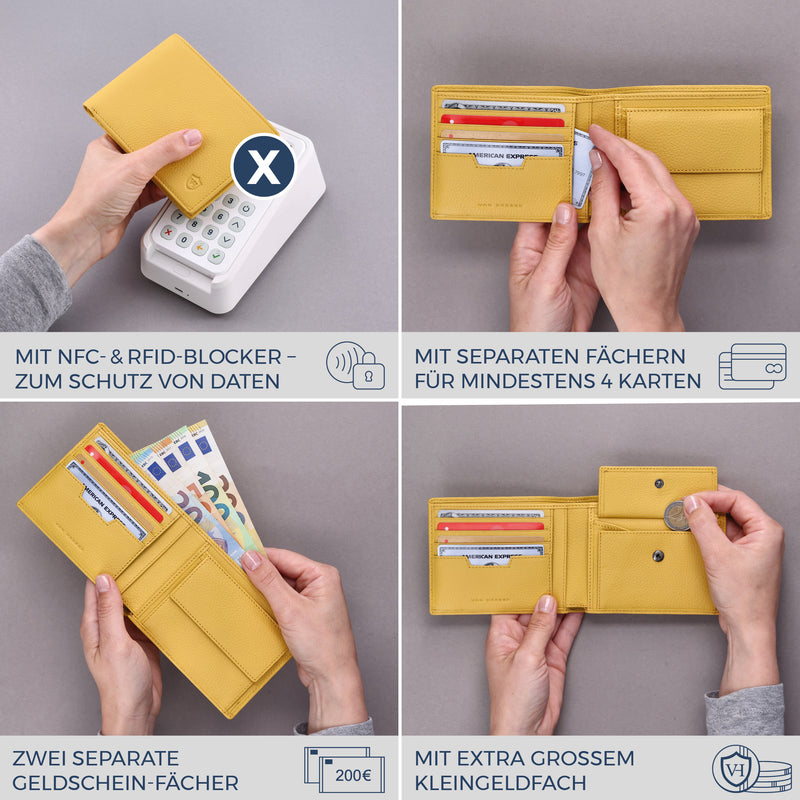 Geldbörse mit RFID-Schutz & 8 Kartenfächer (Genarbt)