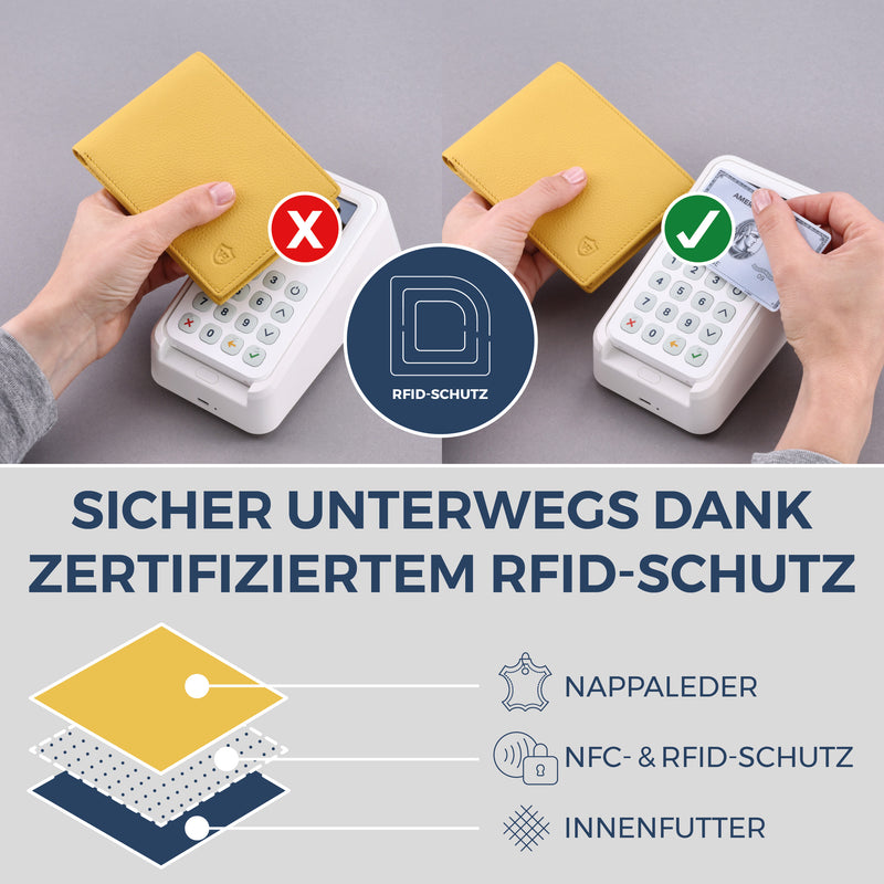 Geldbörse mit RFID-Schutz & 8 Kartenfächer (Genarbt)