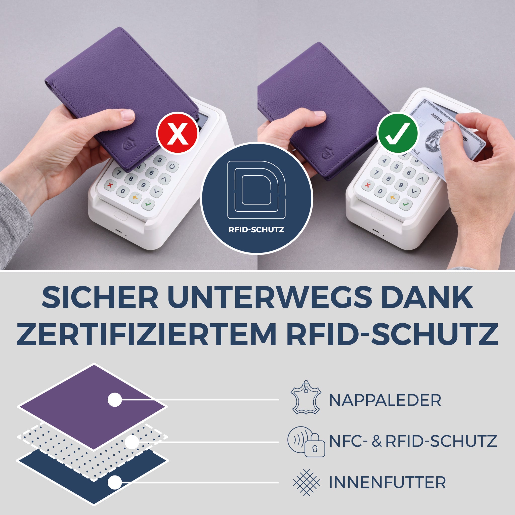 Geldbörse mit RFID-Schutz & 8 Kartenfächer (Genarbt)