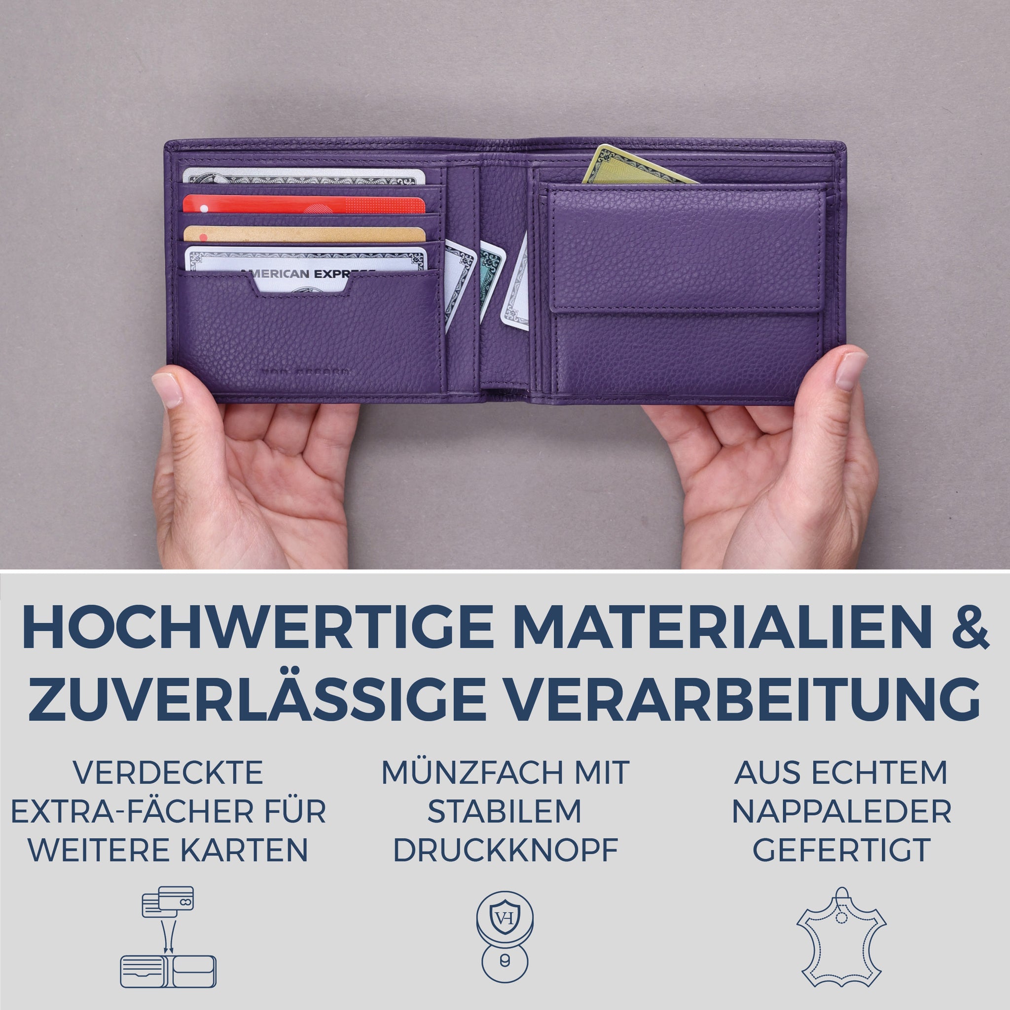 Geldbörse mit RFID-Schutz & 8 Kartenfächer (Genarbt)