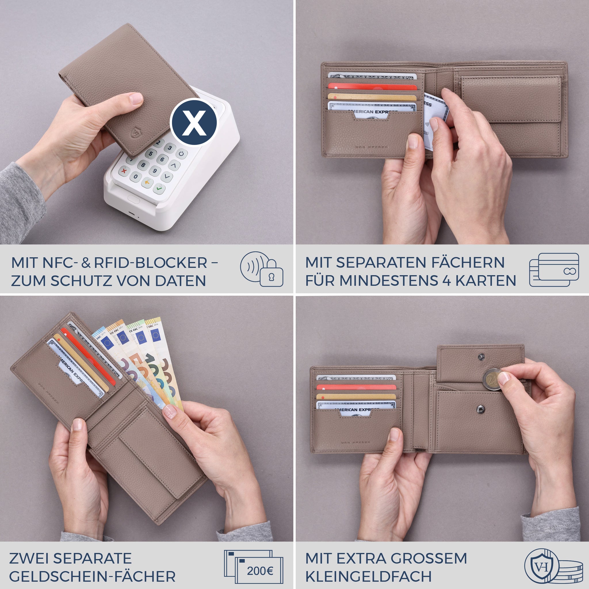 Geldbörse mit RFID-Schutz & 8 Kartenfächer (Genarbt)