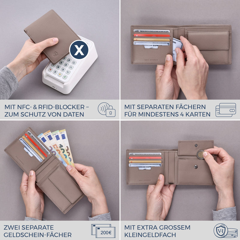 Geldbörse mit RFID-Schutz & 8 Kartenfächer (Genarbt)