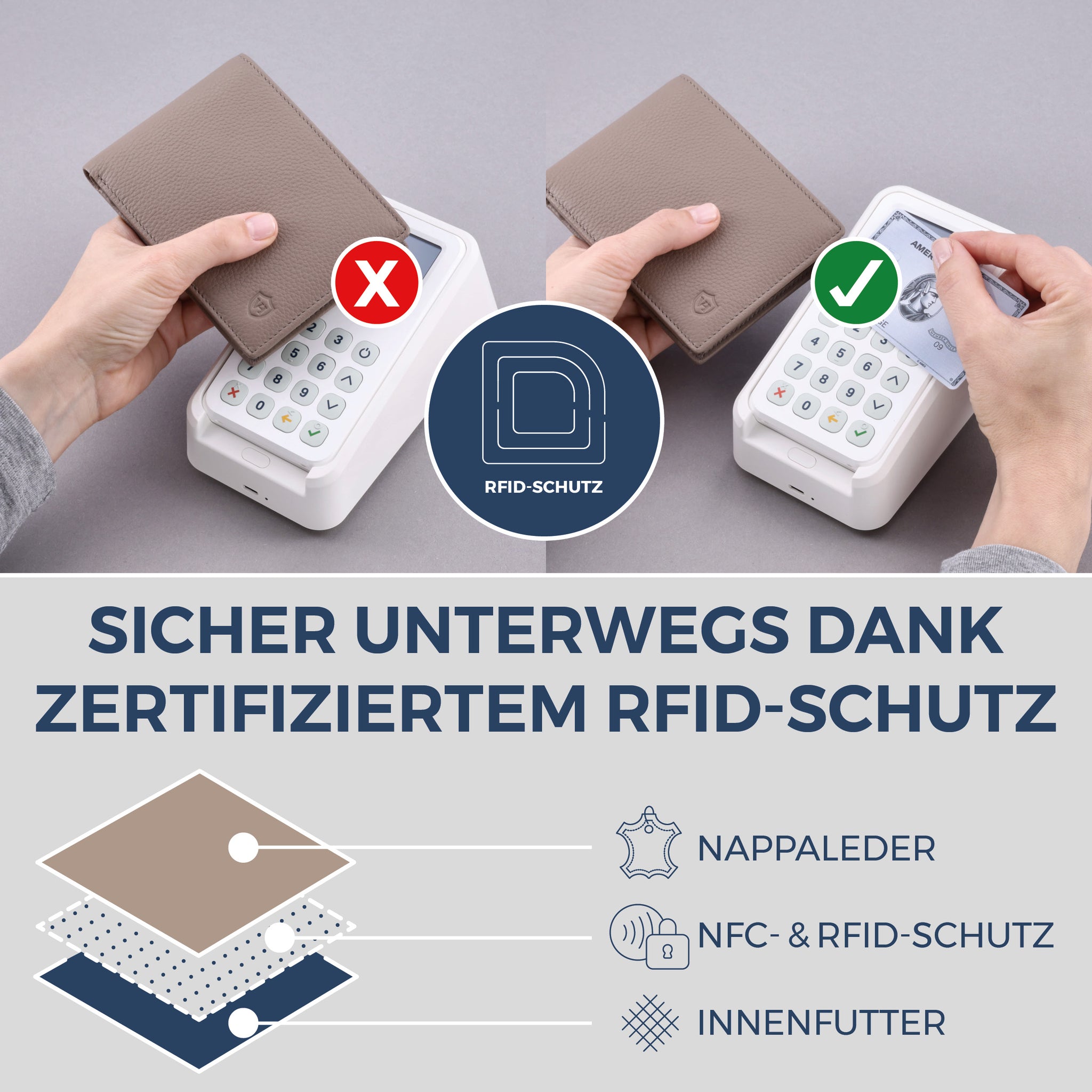 Geldbörse mit RFID-Schutz & 8 Kartenfächer (Genarbt)