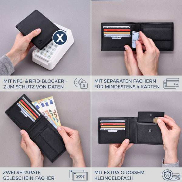 Geldbörse mit RFID-Schutz & 8 Kartenfächer (Saffiano)