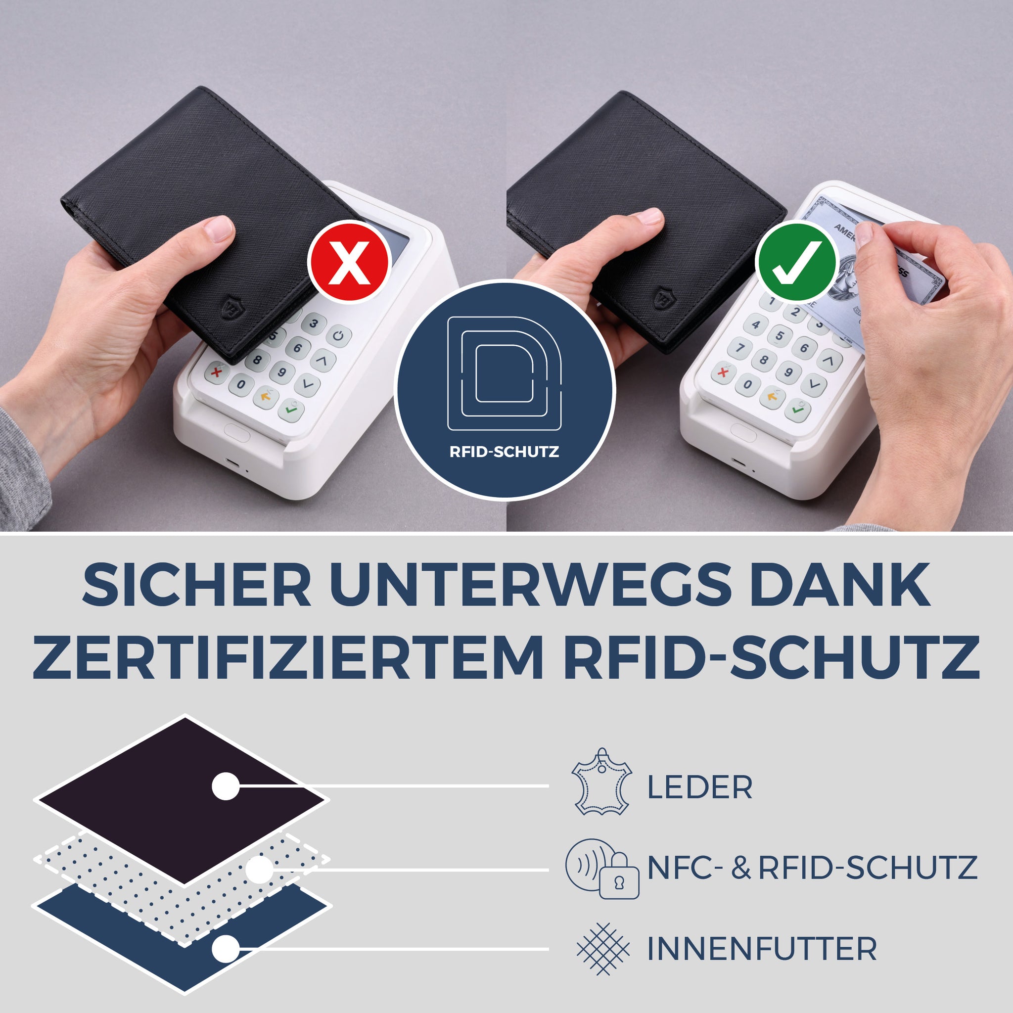 Geldbörse mit RFID-Schutz & 8 Kartenfächer (Saffiano)