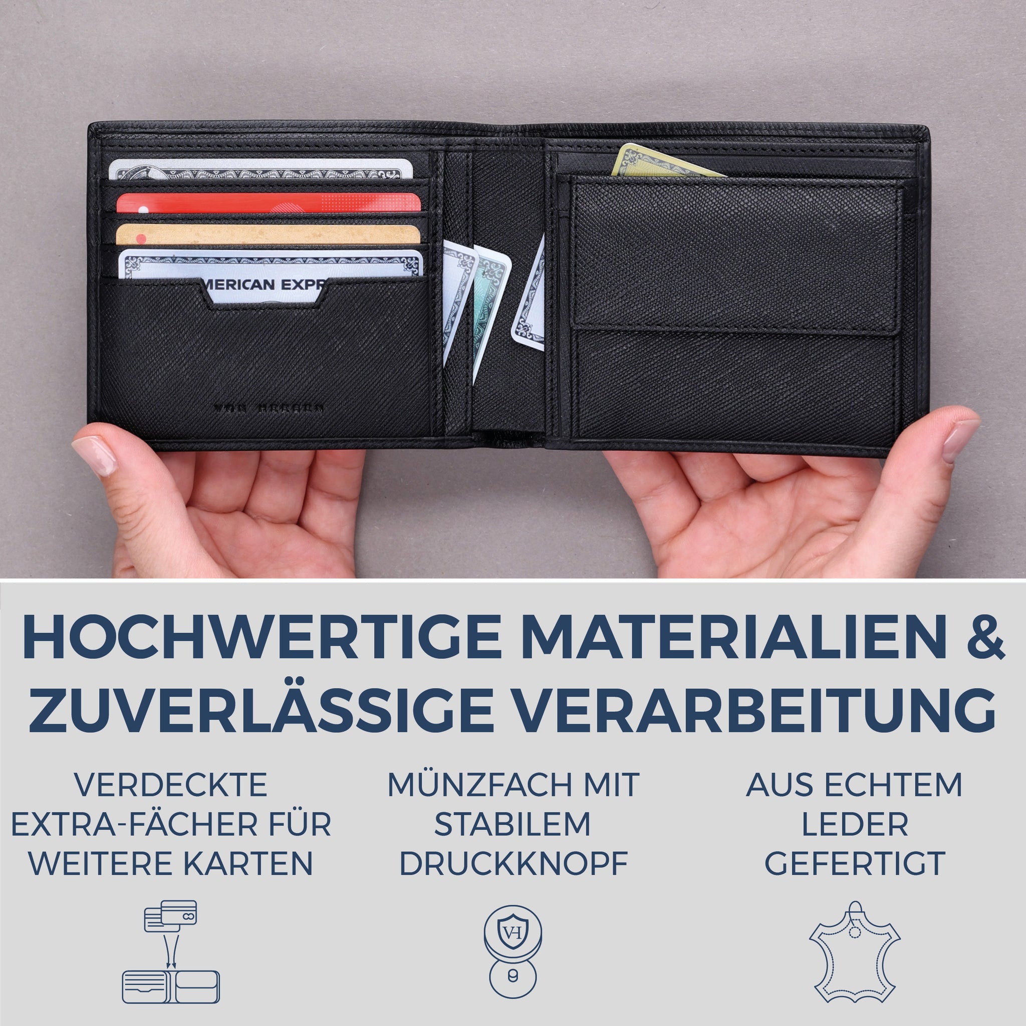 Geldbörse mit RFID-Schutz & 8 Kartenfächer (Saffiano)