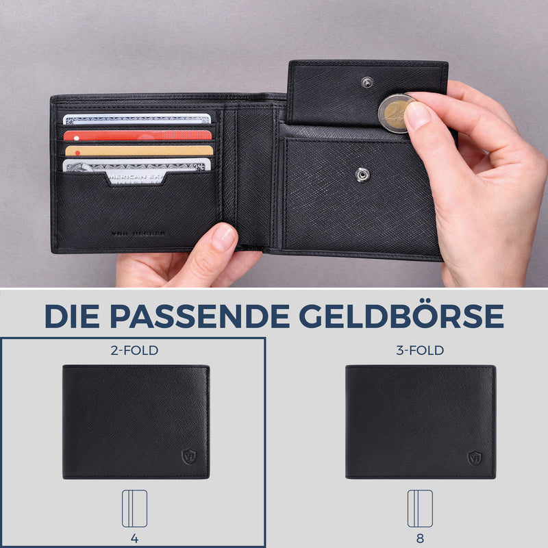 Geldbörse mit RFID-Schutz & 8 Kartenfächer (Saffiano)