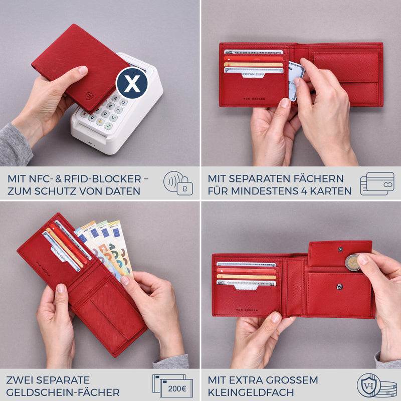 Geldbörse mit RFID-Schutz & 8 Kartenfächer (Saffiano)