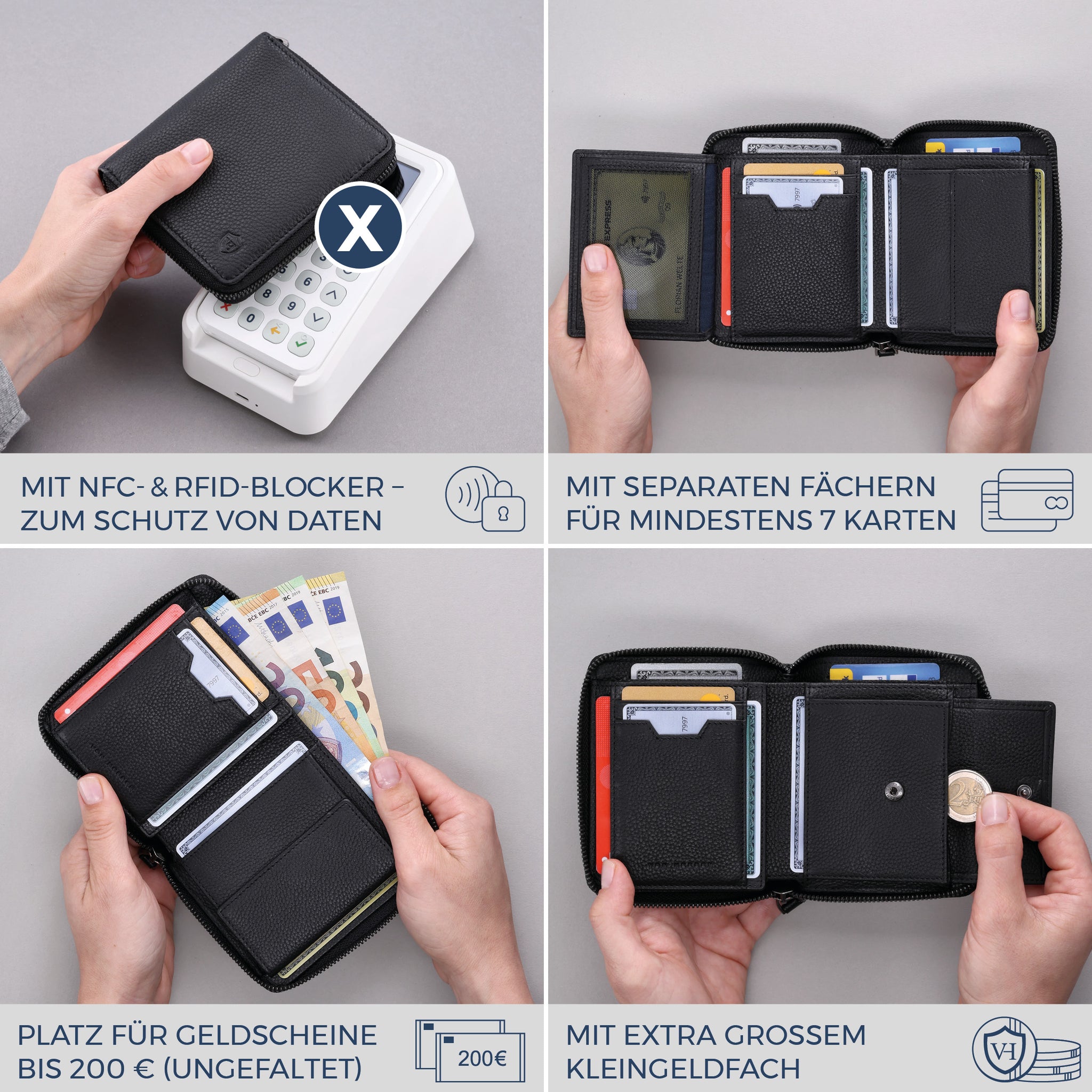 Geldbörse mit RFID-Schutz & 12 Kartenfächer (Genarbt)