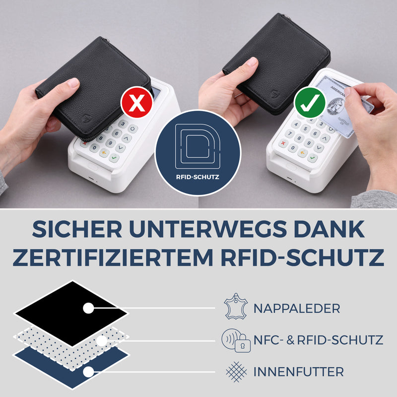 Geldbörse mit RFID-Schutz & 12 Kartenfächer (Genarbt)