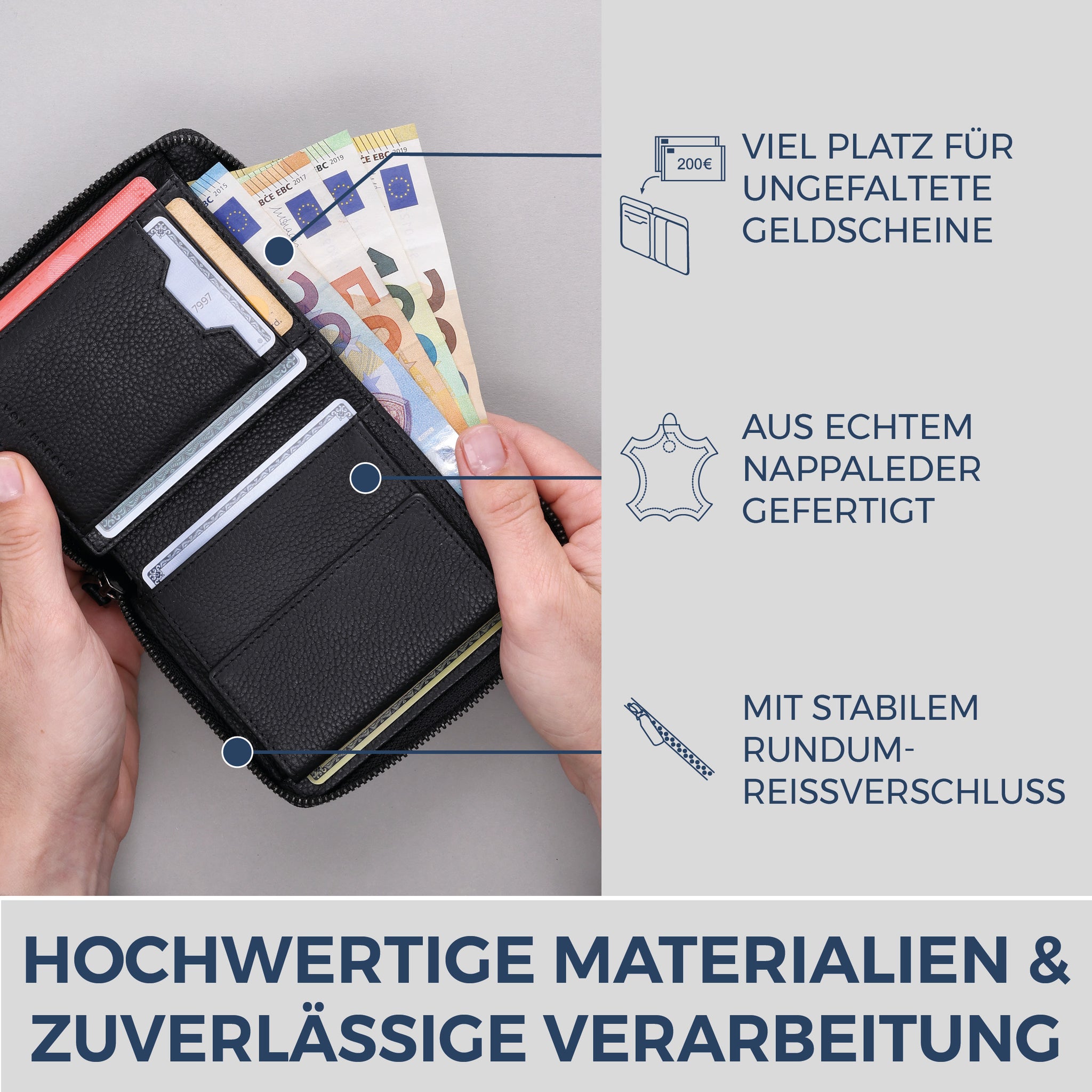 Geldbörse mit RFID-Schutz & 12 Kartenfächer (Genarbt)