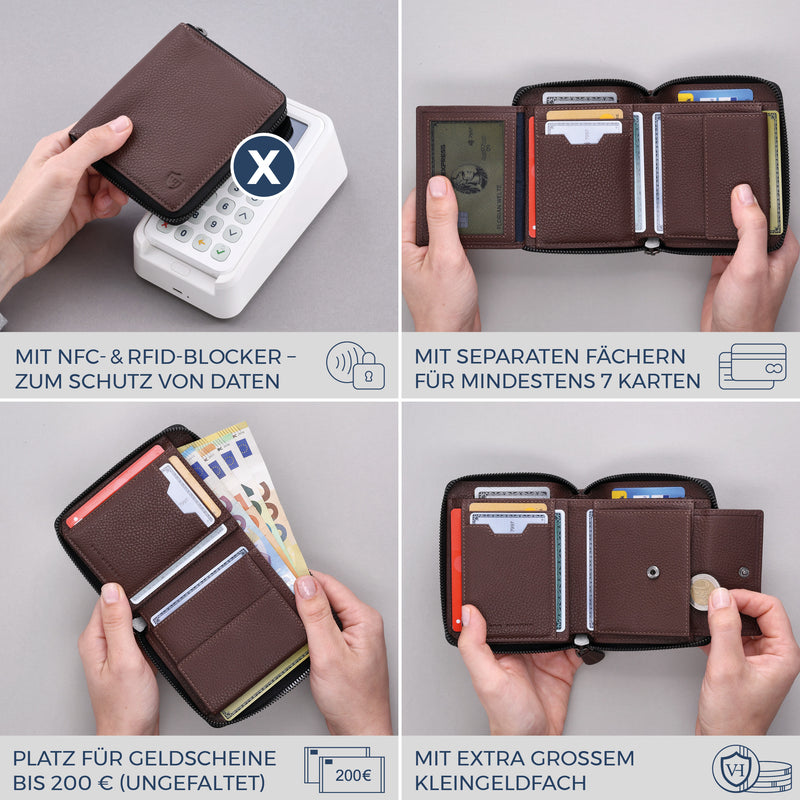 Geldbörse mit RFID-Schutz & 12 Kartenfächer (Genarbt)
