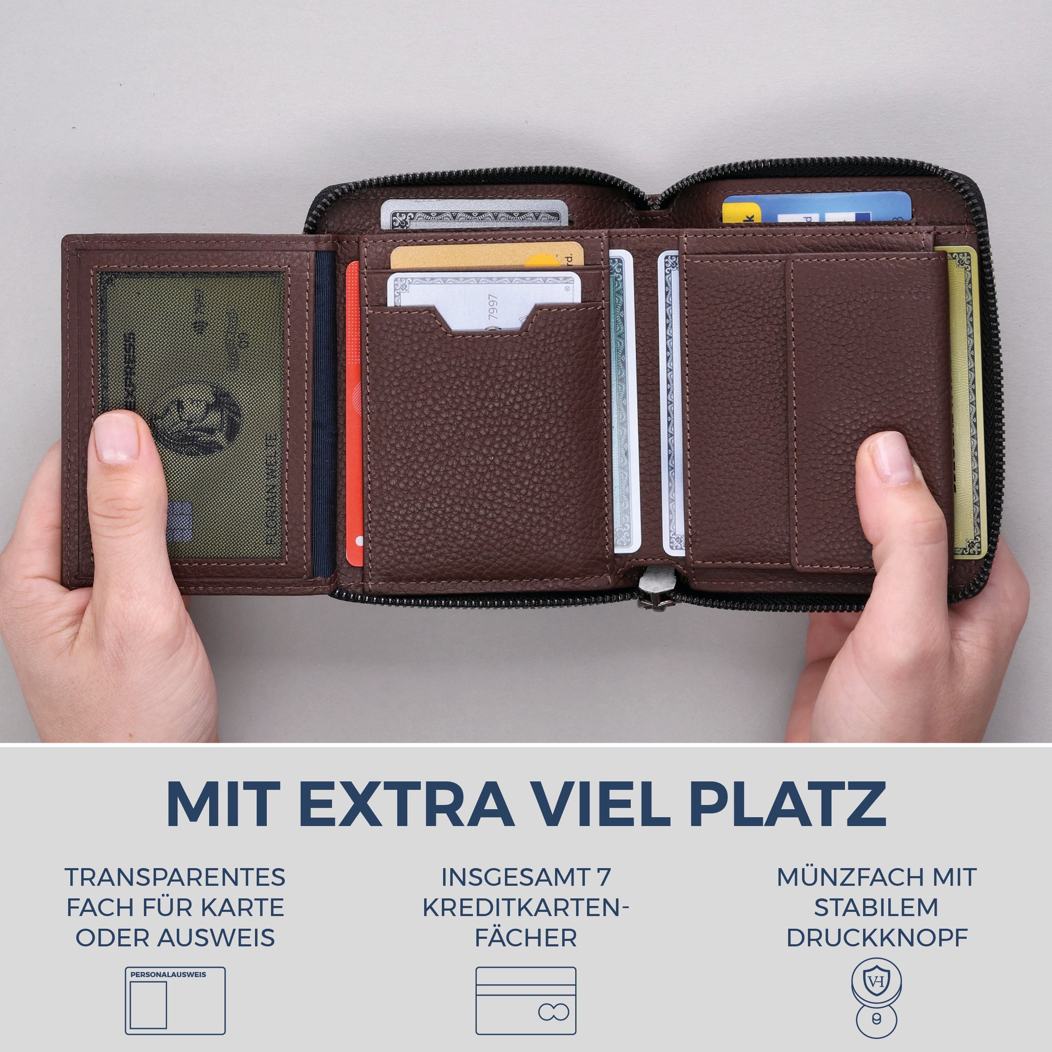 Geldbörse mit RFID-Schutz & 12 Kartenfächer (Genarbt)