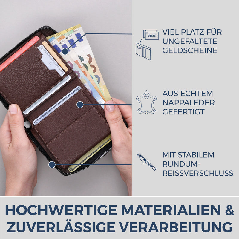 Geldbörse mit RFID-Schutz & 12 Kartenfächer (Genarbt)