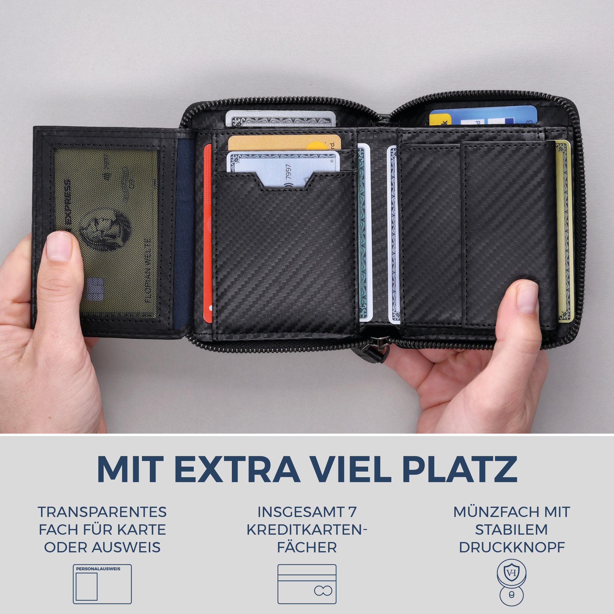 Geldbörse mit RFID-Schutz & 12 Kartenfächer (Carbon)