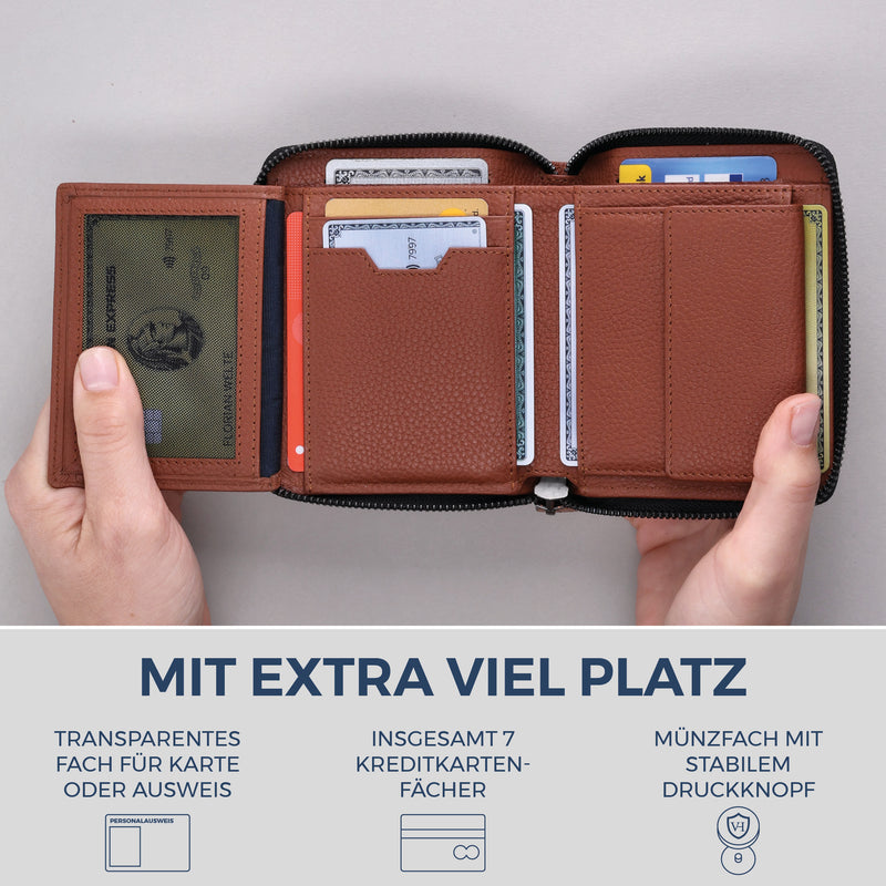 Geldbörse mit RFID-Schutz & 12 Kartenfächer (Genarbt)