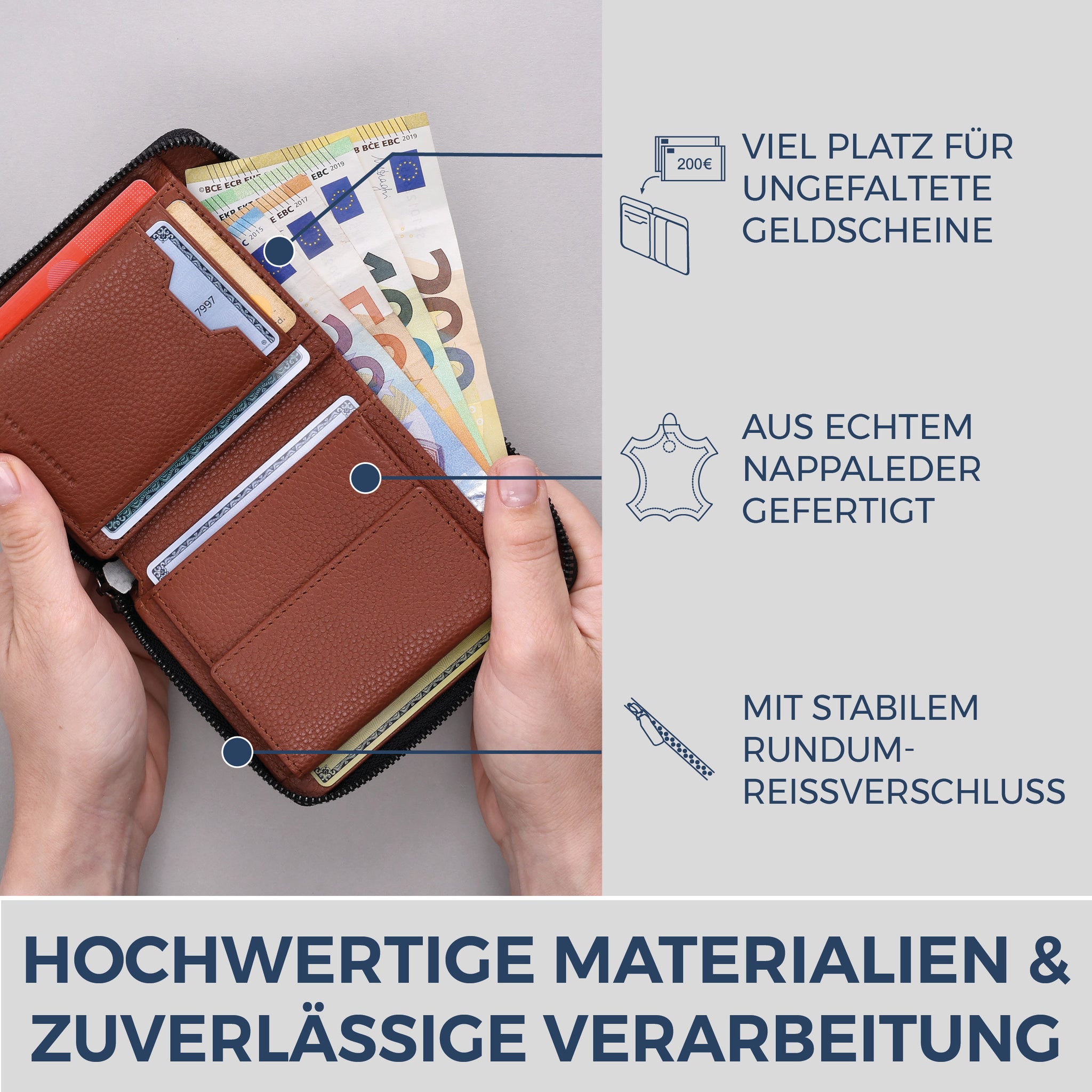 Geldbörse mit RFID-Schutz & 12 Kartenfächer (Genarbt)