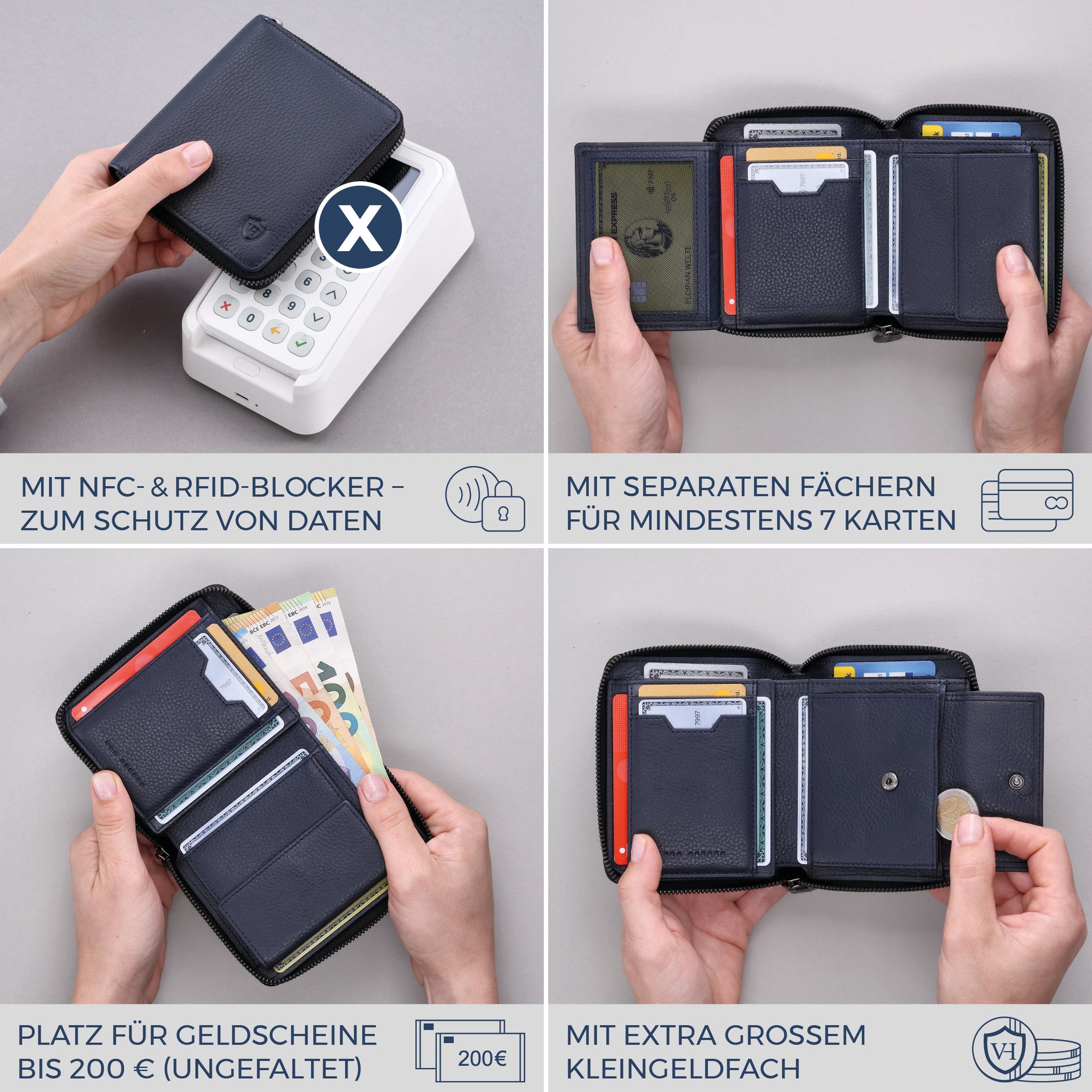 Geldbörse mit RFID-Schutz & 12 Kartenfächer (Genarbt)